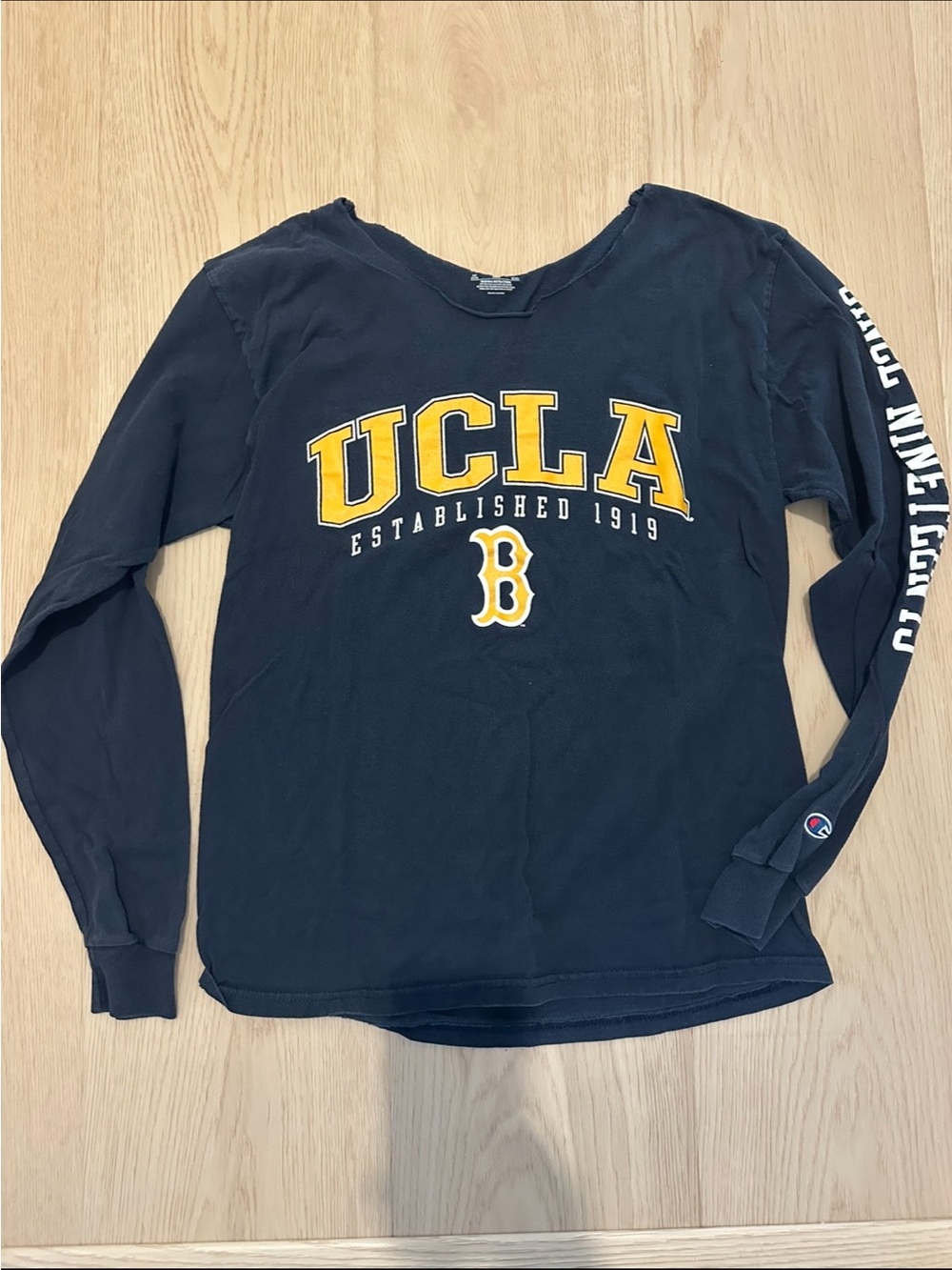 Champion Navy UCLA Long Sleeve Tee with Yellow Graphic